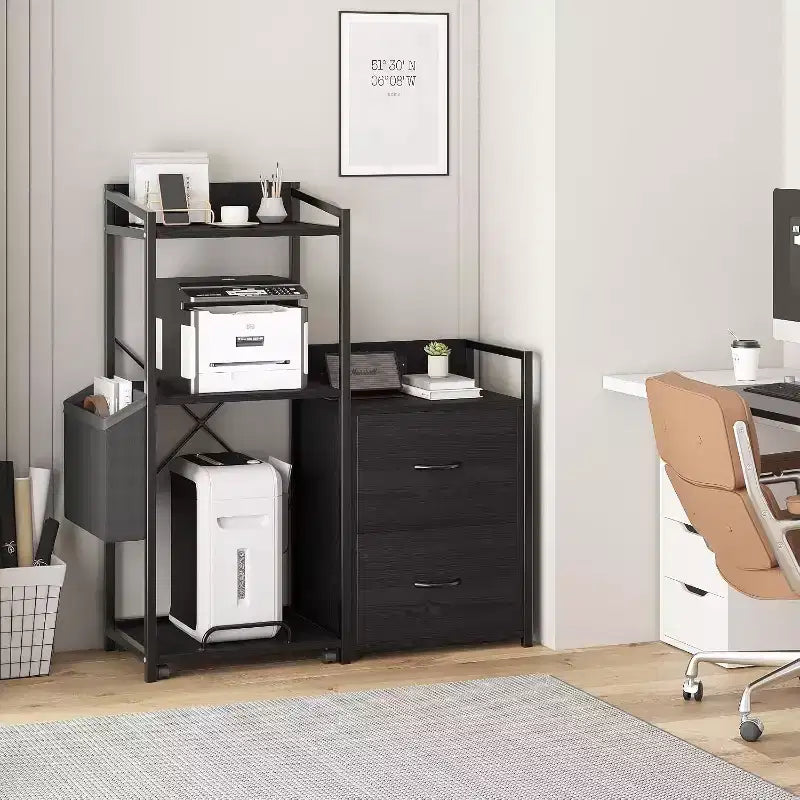 2 Drawer File Cabinet for Letter, Legal & a4 Sizes - Printer Cabinet with Power Strip for Home Office - Filing Cabinet with Shredder Storage