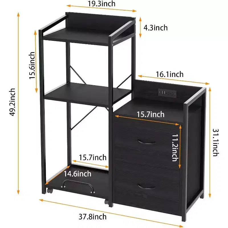 2 Drawer File Cabinet for Letter, Legal & a4 Sizes - Printer Cabinet with Power Strip for Home Office - Filing Cabinet with Shredder Storage