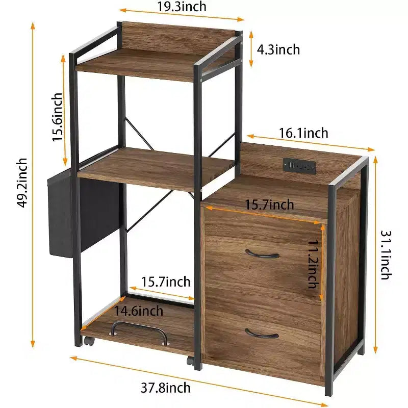 2 Drawer File Cabinet for Letter, Legal & a4 Sizes - Printer Cabinet with Power Strip for Home Office - Filing Cabinet with Shredder Storage