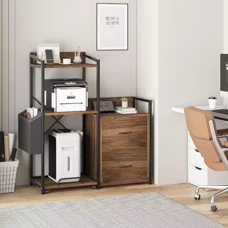 2 Drawer File Cabinet for Letter, Legal & a4 Sizes - Printer Cabinet with Power Strip for Home Office - Filing Cabinet with Shredder Storage