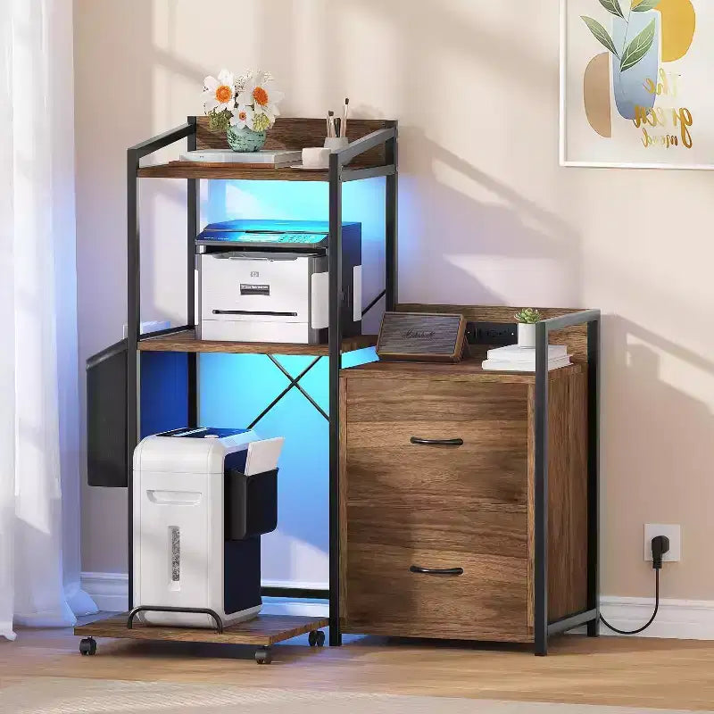 2 Drawer File Cabinet for Letter, Legal & a4 Sizes - Printer Cabinet with Power Strip for Home Office - Filing Cabinet with Shredder Storage
