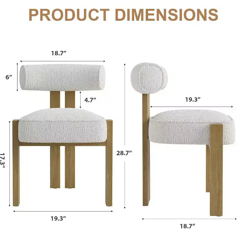 Upholstered Dining Chairs , Modern Plush Boucle Kitchen & Dining Room Chairs with Ergonomic Curved Back Support, for Living Room