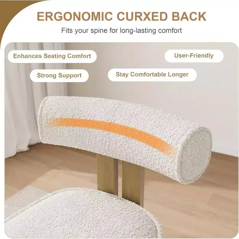 Upholstered Dining Chairs , Modern Plush Boucle Kitchen & Dining Room Chairs with Ergonomic Curved Back Support, for Living Room