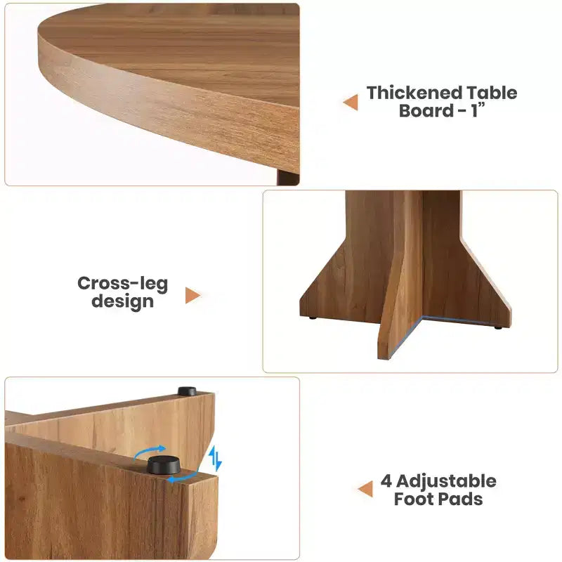 Acekool Round Extendable Dining Table, Solid Wood-Look Expandable Table with Star Base for Kitchen Dining Room