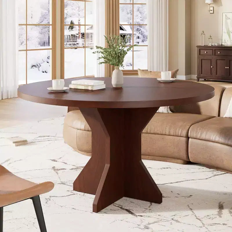 Acekool Round Extendable Dining Table, Solid Wood-Look Expandable Table with Star Base for Kitchen Dining Room