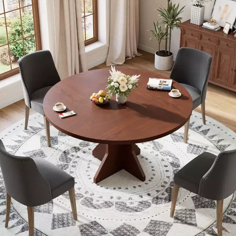 Acekool Round Extendable Dining Table, Solid Wood-Look Expandable Table with Star Base for Kitchen Dining Room