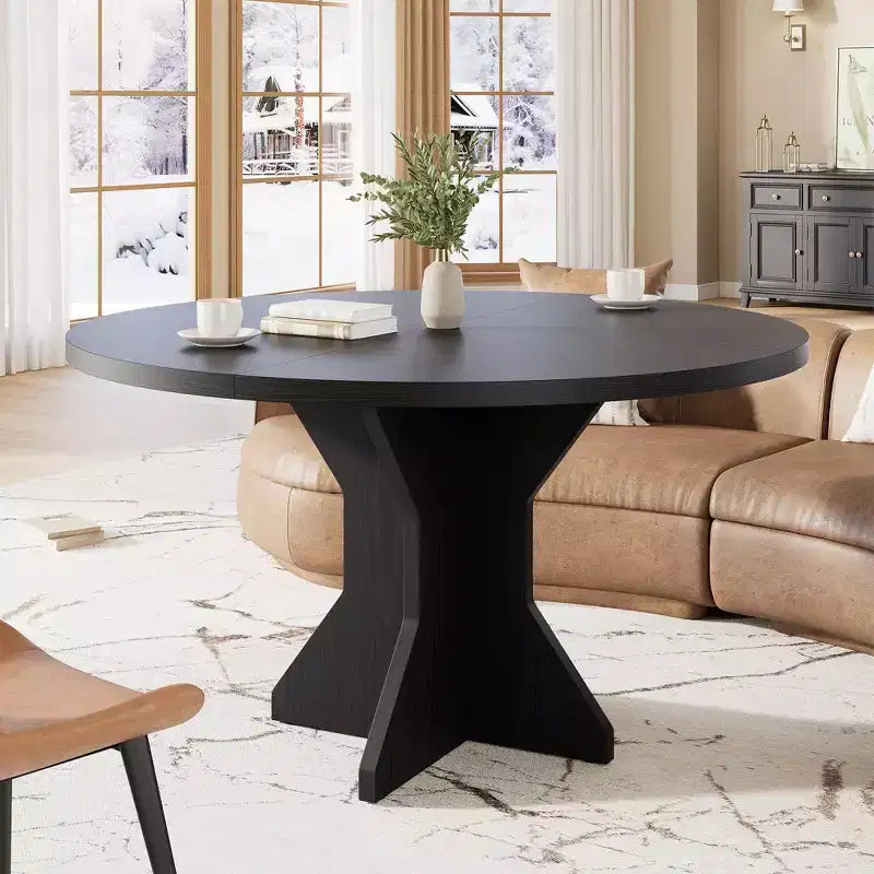 Acekool Round Extendable Dining Table, Solid Wood-Look Expandable Table with Star Base for Kitchen Dining Room