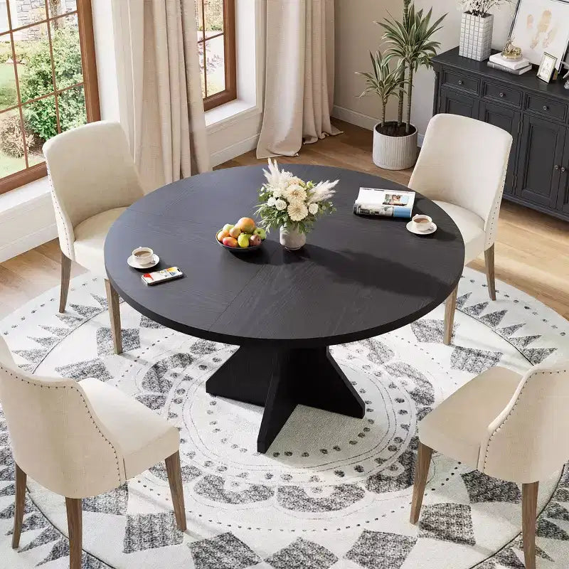 Acekool Round Extendable Dining Table, Solid Wood-Look Expandable Table with Star Base for Kitchen Dining Room