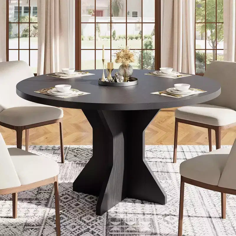 Acekool Round Extendable Dining Table, Solid Wood-Look Expandable Table with Star Base for Kitchen Dining Room