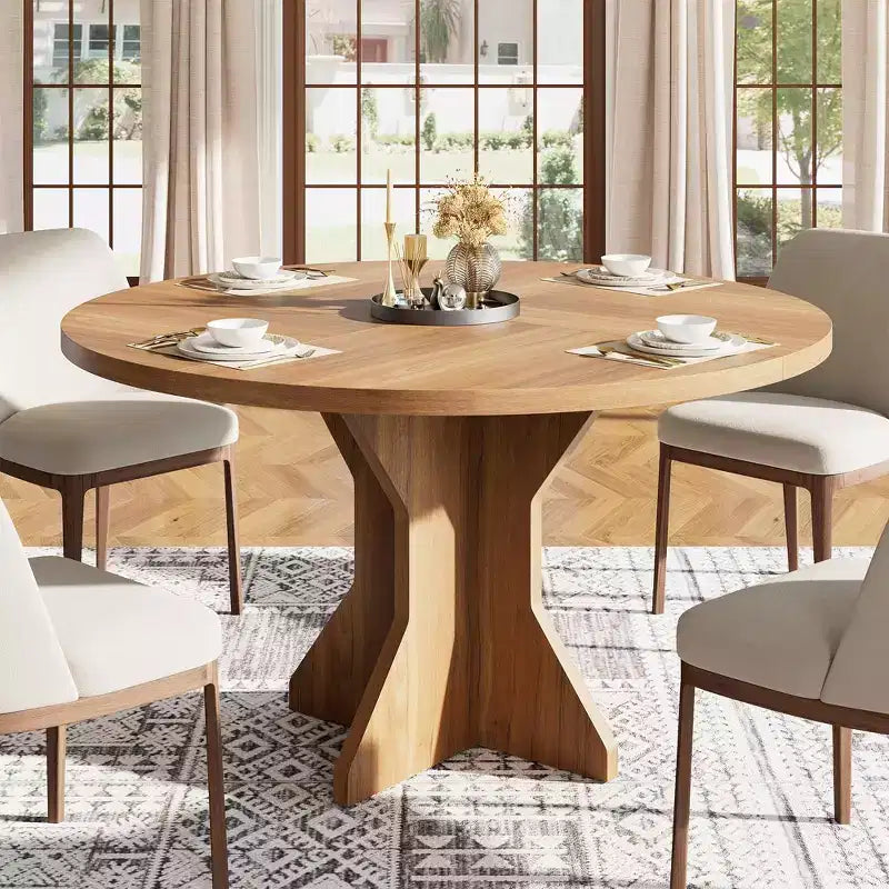 Acekool Round Extendable Dining Table, Solid Wood-Look Expandable Table with Star Base for Kitchen Dining Room