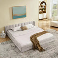 MAYEERTY King Size Upholstered Bed with Headboard Solid Frame Chenille Fabric Solid Frame for Bedroom Dark Beige