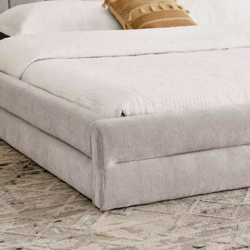 MAYEERTY King Size Upholstered Bed with Headboard Solid Frame Chenille Fabric Solid Frame for Bedroom Dark Beige