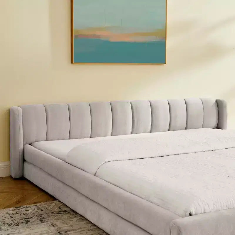 MAYEERTY King Size Upholstered Bed with Headboard Solid Frame Chenille Fabric Solid Frame for Bedroom Dark Beige