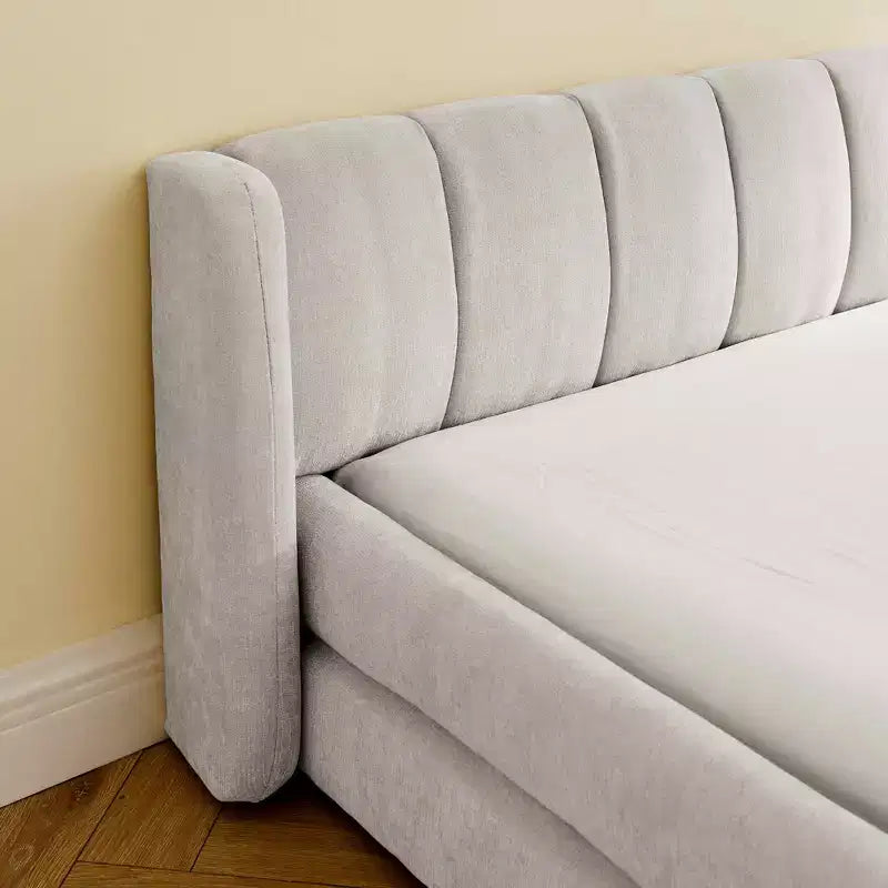 MAYEERTY King Size Upholstered Bed with Headboard Solid Frame Chenille Fabric Solid Frame for Bedroom Dark Beige
