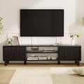JVNOXK 63-inch modern TV stand, accommodates TVs up to 70 inches, stylish living room piece with storage space and open shelves, black