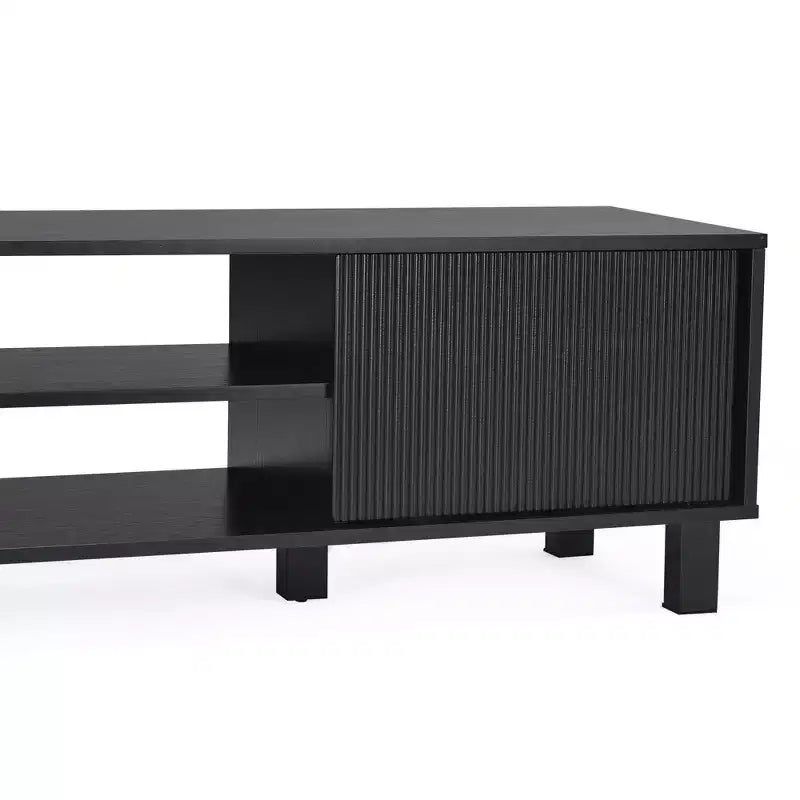 JVNOXK 63-inch modern TV stand, accommodates TVs up to 70 inches, stylish living room piece with storage space and open shelves, black