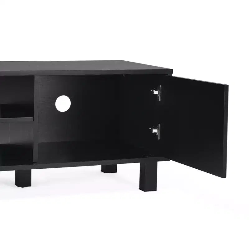 JVNOXK 63-inch modern TV stand, accommodates TVs up to 70 inches, stylish living room piece with storage space and open shelves, black