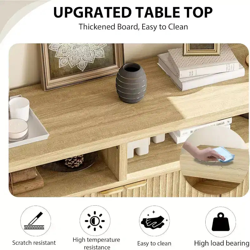 Sideboard Buffet Cabinet with 4 Doors, Modern Kitchen Storage Cabinet, Wood Sideboard Storage Cabinet for Dining Room, Living Room, Entryway