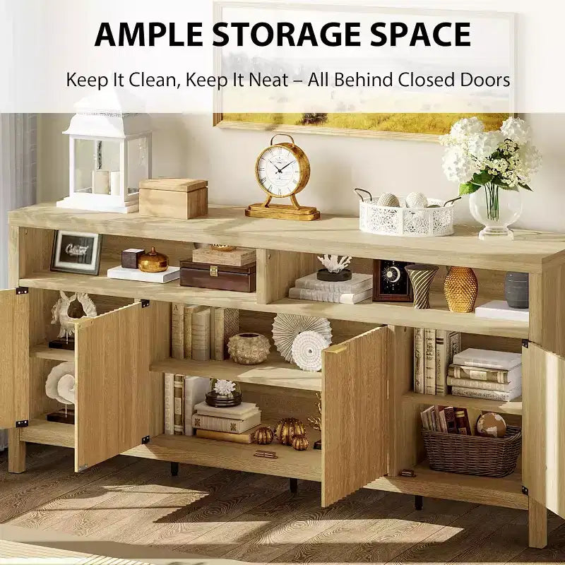 Sideboard Buffet Cabinet with 4 Doors, Modern Kitchen Storage Cabinet, Wood Sideboard Storage Cabinet for Dining Room, Living Room, Entryway
