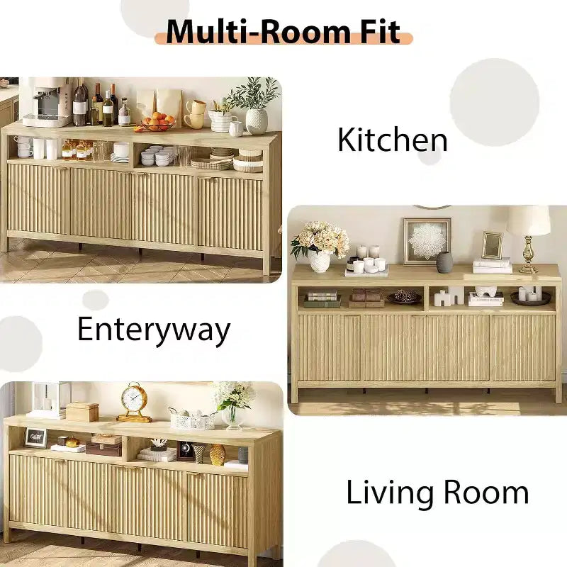 Sideboard Buffet Cabinet with 4 Doors, Modern Kitchen Storage Cabinet, Wood Sideboard Storage Cabinet for Dining Room, Living Room, Entryway