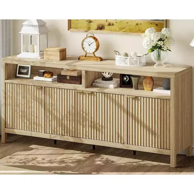 Sideboard Buffet Cabinet with 4 Doors, Modern Kitchen Storage Cabinet, Wood Sideboard Storage Cabinet for Dining Room, Living Room, Entryway
