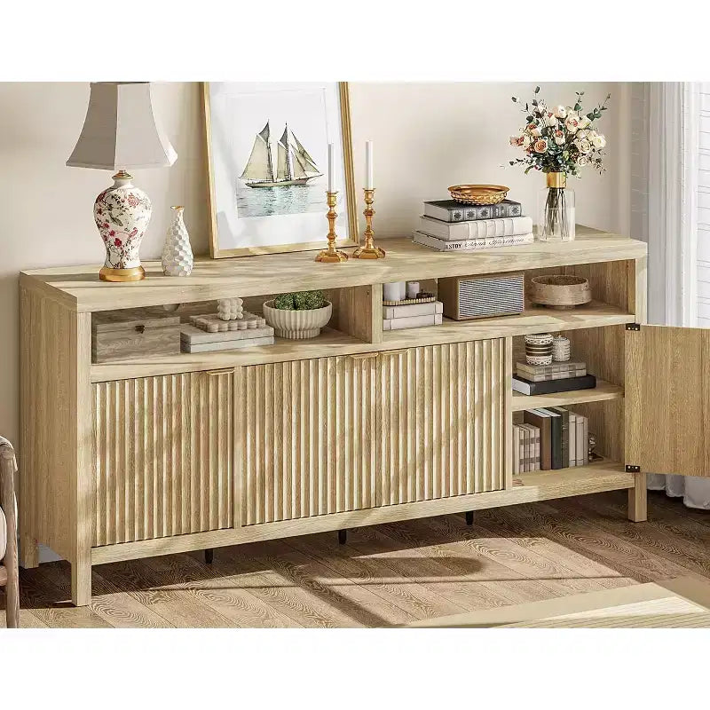 Sideboard Buffet Cabinet with 4 Doors, Modern Kitchen Storage Cabinet, Wood Sideboard Storage Cabinet for Dining Room, Living Room, Entryway