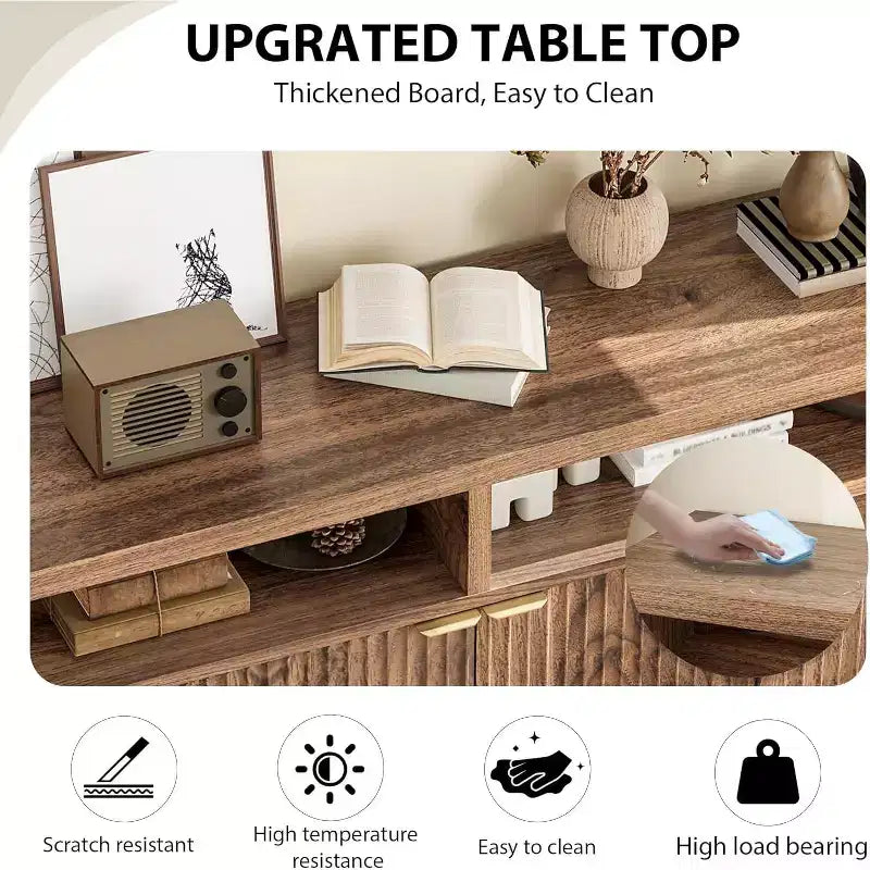 Sideboard Buffet Cabinet with 4 Doors, Modern Kitchen Storage Cabinet, Wood Sideboard Storage Cabinet for Dining Room, Living Room, Entryway
