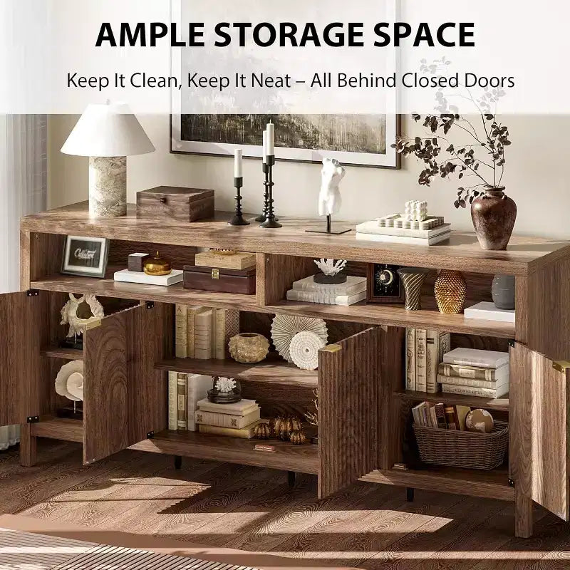 Sideboard Buffet Cabinet with 4 Doors, Modern Kitchen Storage Cabinet, Wood Sideboard Storage Cabinet for Dining Room, Living Room, Entryway