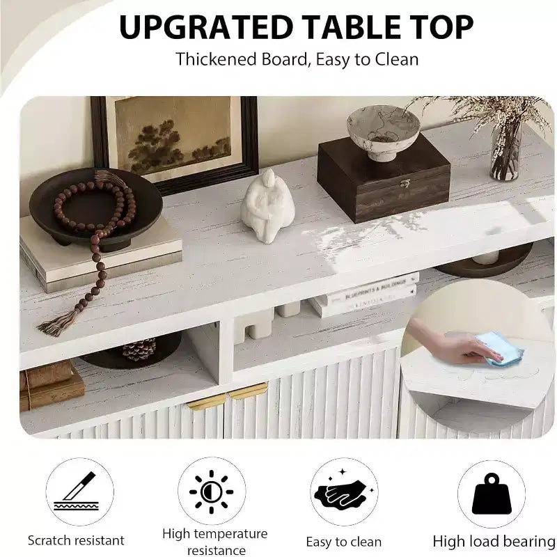 Sideboard Buffet Cabinet with 4 Doors, Modern Kitchen Storage Cabinet, Wood Sideboard Storage Cabinet for Dining Room, Living Room, Entryway