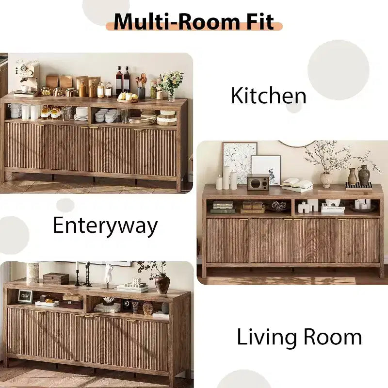 Sideboard Buffet Cabinet with 4 Doors, Modern Kitchen Storage Cabinet, Wood Sideboard Storage Cabinet for Dining Room, Living Room, Entryway