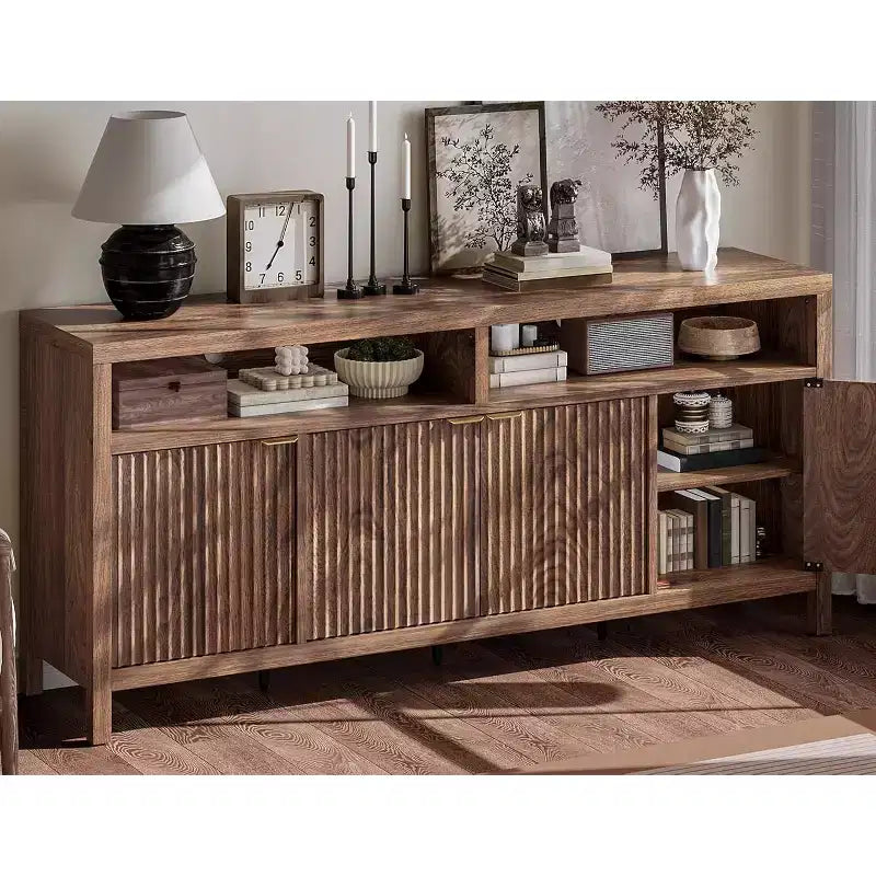 Sideboard Buffet Cabinet with 4 Doors, Modern Kitchen Storage Cabinet, Wood Sideboard Storage Cabinet for Dining Room, Living Room, Entryway
