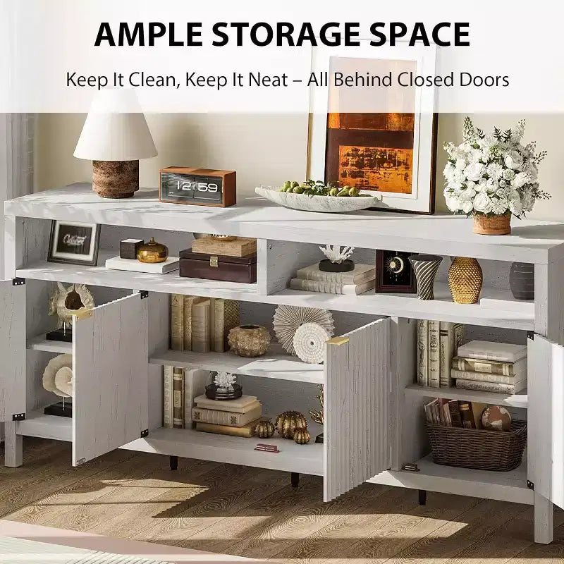Sideboard Buffet Cabinet with 4 Doors, Modern Kitchen Storage Cabinet, Wood Sideboard Storage Cabinet for Dining Room, Living Room, Entryway