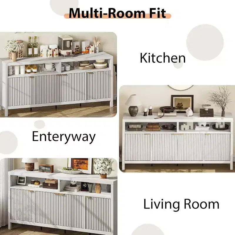 Sideboard Buffet Cabinet with 4 Doors, Modern Kitchen Storage Cabinet, Wood Sideboard Storage Cabinet for Dining Room, Living Room, Entryway