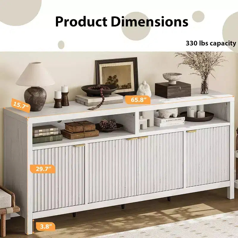 Sideboard Buffet Cabinet with 4 Doors, Modern Kitchen Storage Cabinet, Wood Sideboard Storage Cabinet for Dining Room, Living Room, Entryway