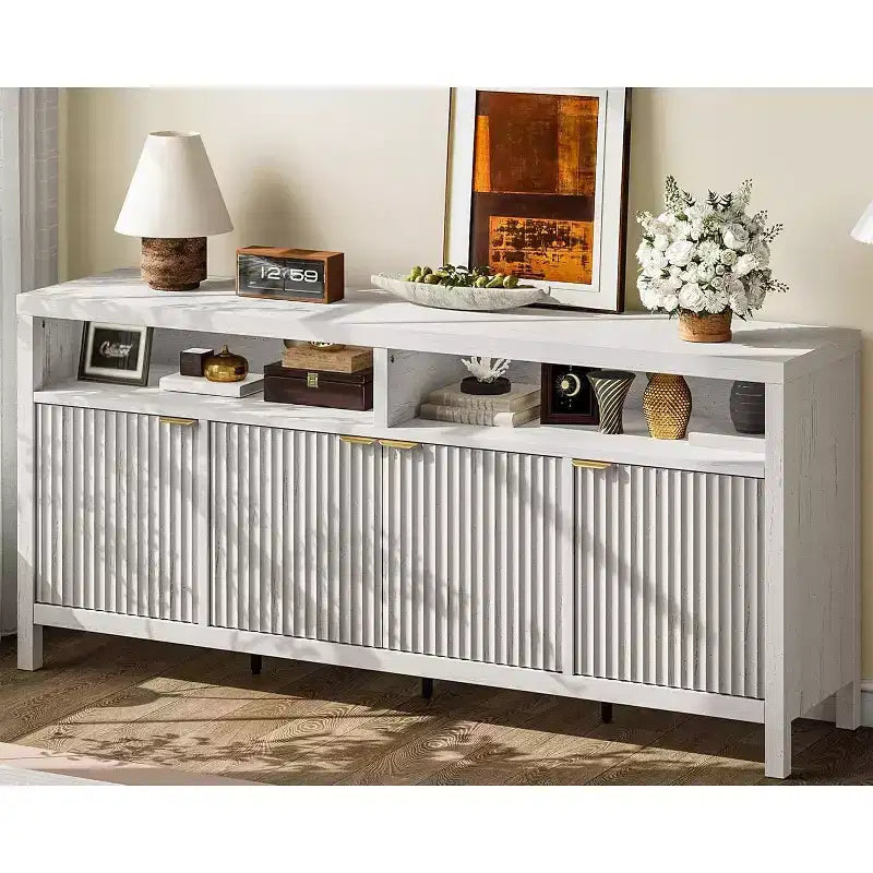 Sideboard Buffet Cabinet with 4 Doors, Modern Kitchen Storage Cabinet, Wood Sideboard Storage Cabinet for Dining Room, Living Room, Entryway