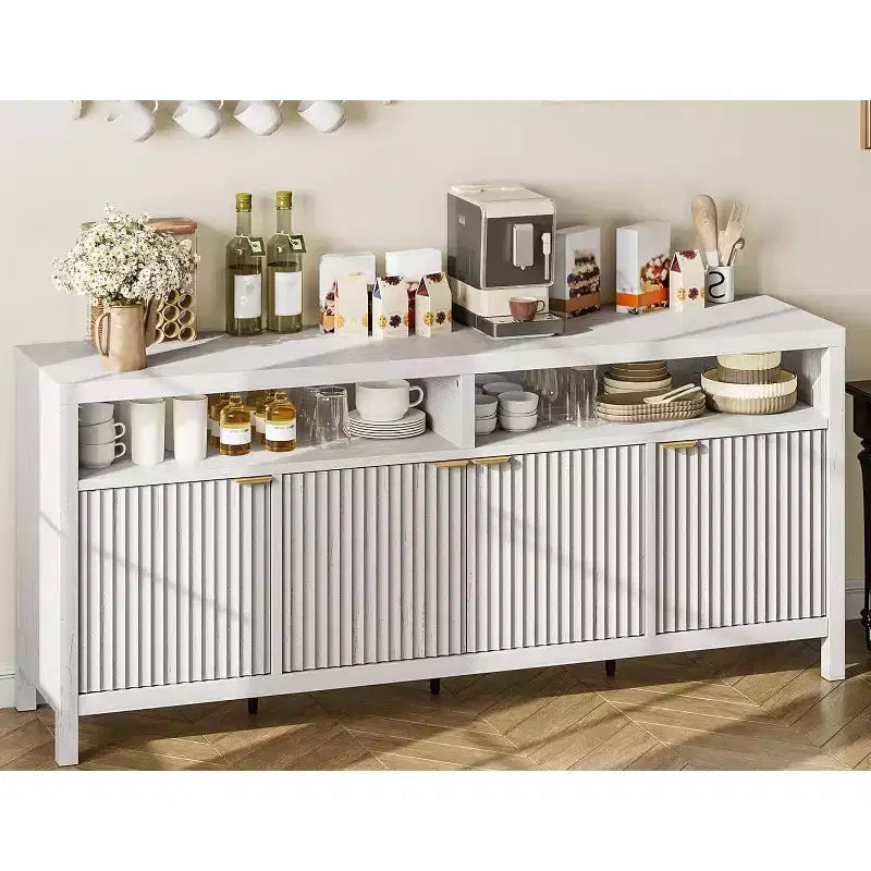 Sideboard Buffet Cabinet with 4 Doors, Modern Kitchen Storage Cabinet, Wood Sideboard Storage Cabinet for Dining Room, Living Room, Entryway