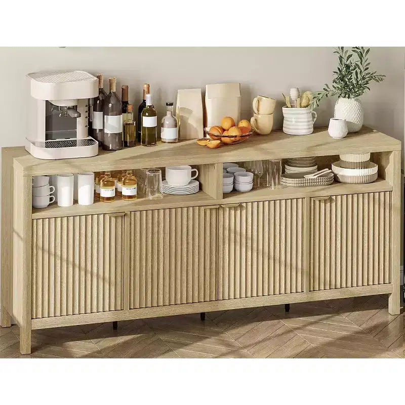 Sideboard Buffet Cabinet with 4 Doors, Modern Kitchen Storage Cabinet, Wood Sideboard Storage Cabinet for Dining Room, Living Room, Entryway