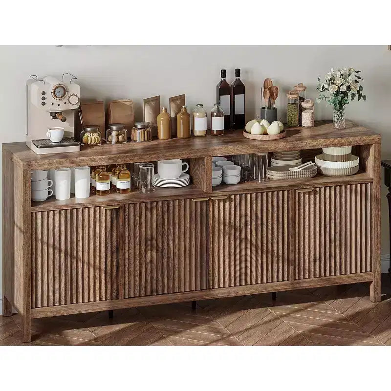 Sideboard Buffet Cabinet with 4 Doors, Modern Kitchen Storage Cabinet, Wood Sideboard Storage Cabinet for Dining Room, Living Room, Entryway