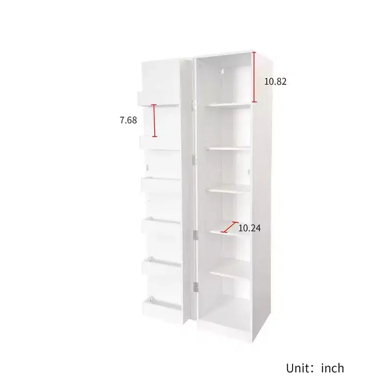 VIYET 71 Freestanding Kitchen Pantry Cabinet - White Particle Board+MDF, 2 Adjustable Shelves, Side Racks
