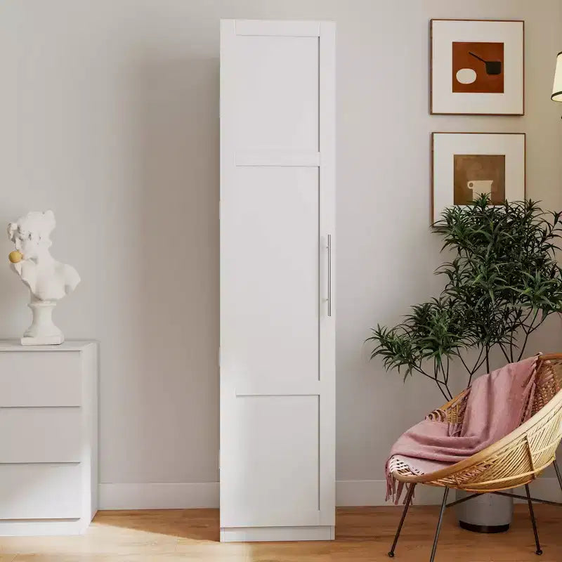 VIYET 71 Freestanding Kitchen Pantry Cabinet - White Particle Board+MDF, 2 Adjustable Shelves, Side Racks