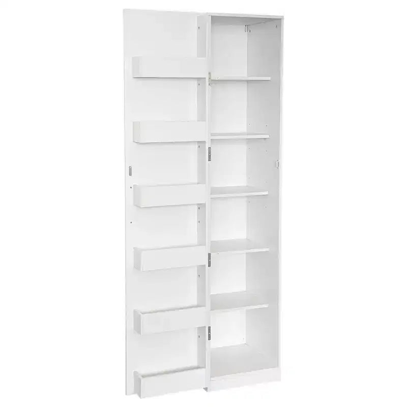 VIYET 71 Freestanding Kitchen Pantry Cabinet - White Particle Board+MDF, 2 Adjustable Shelves, Side Racks