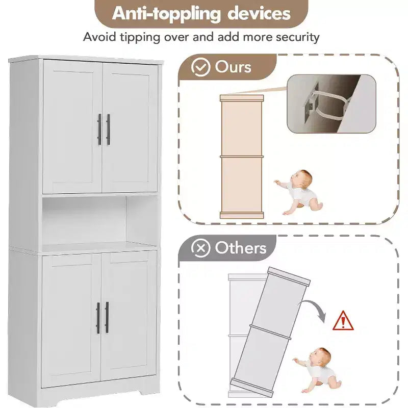 70in Tall Kitchen Pantry Cabinet,Freestanding Storage Cabinet with 4 Doors & Adjustable Shelves,Utility Cupboard for Dining Room,Living Room,Bathroom