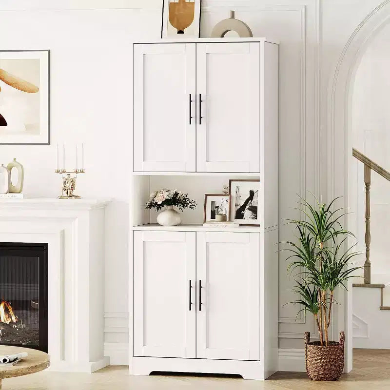70in Tall Kitchen Pantry Cabinet,Freestanding Storage Cabinet with 4 Doors & Adjustable Shelves,Utility Cupboard for Dining Room,Living Room,Bathroom