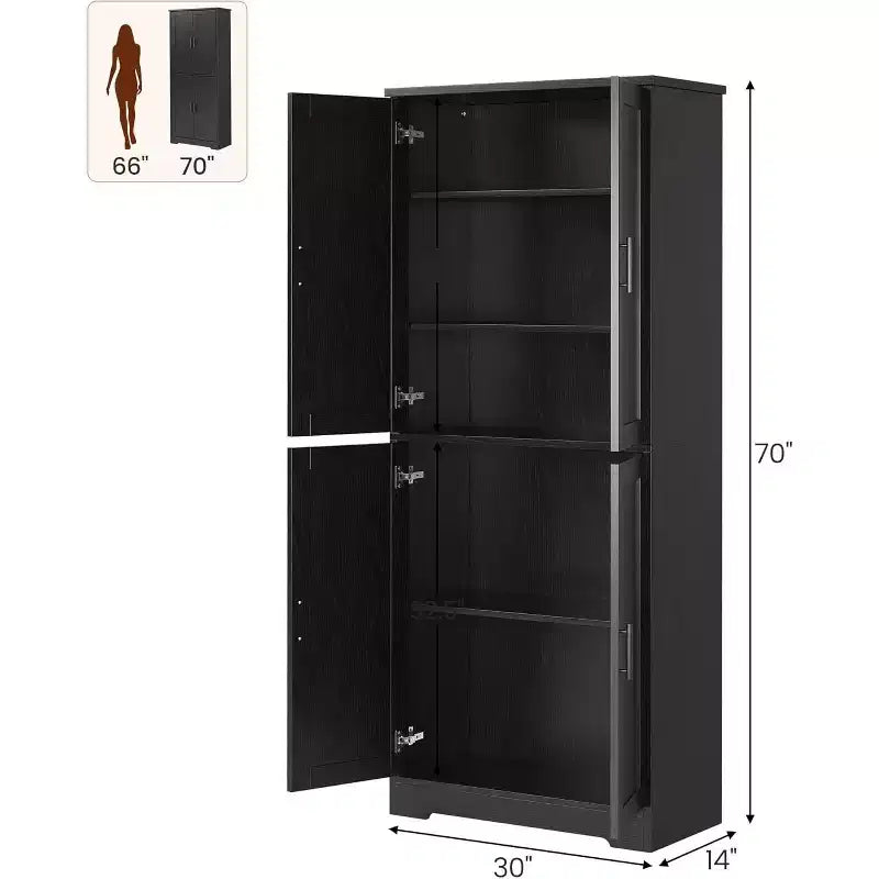 70in Tall Kitchen Pantry Cabinet,Freestanding Storage Cabinet with 4 Doors & Adjustable Shelves,Utility Cupboard for Dining Room,Living Room,Bathroom