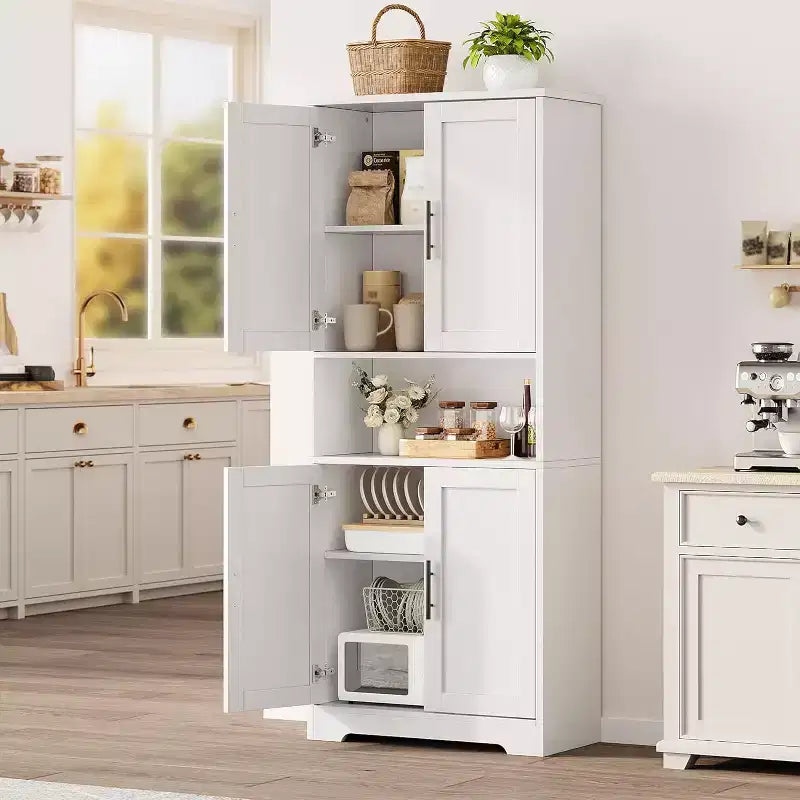 70in Tall Kitchen Pantry Cabinet,Freestanding Storage Cabinet with 4 Doors & Adjustable Shelves,Utility Cupboard for Dining Room,Living Room,Bathroom