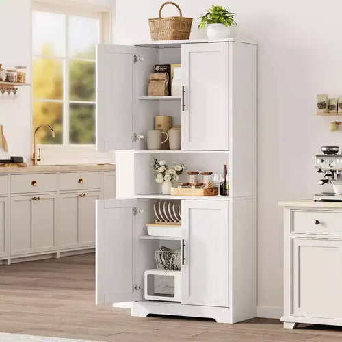 70in Tall Kitchen Pantry Cabinet,Freestanding Storage Cabinet with 4 Doors & Adjustable Shelves,Utility Cupboard for Dining Room,Living Room,Bathroom