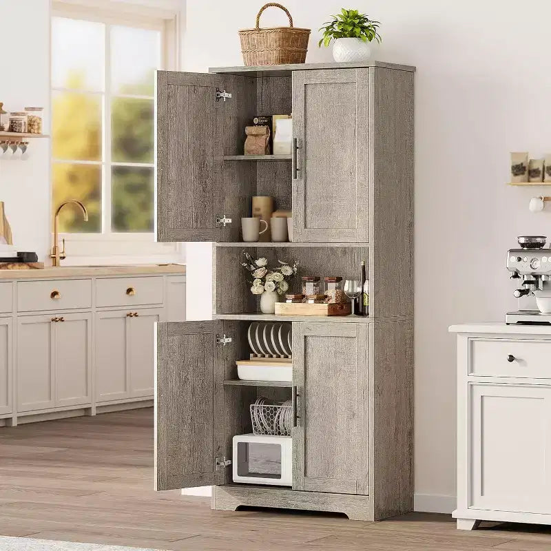 70in Tall Kitchen Pantry Cabinet,Freestanding Storage Cabinet with 4 Doors & Adjustable Shelves,Utility Cupboard for Dining Room,Living Room,Bathroom