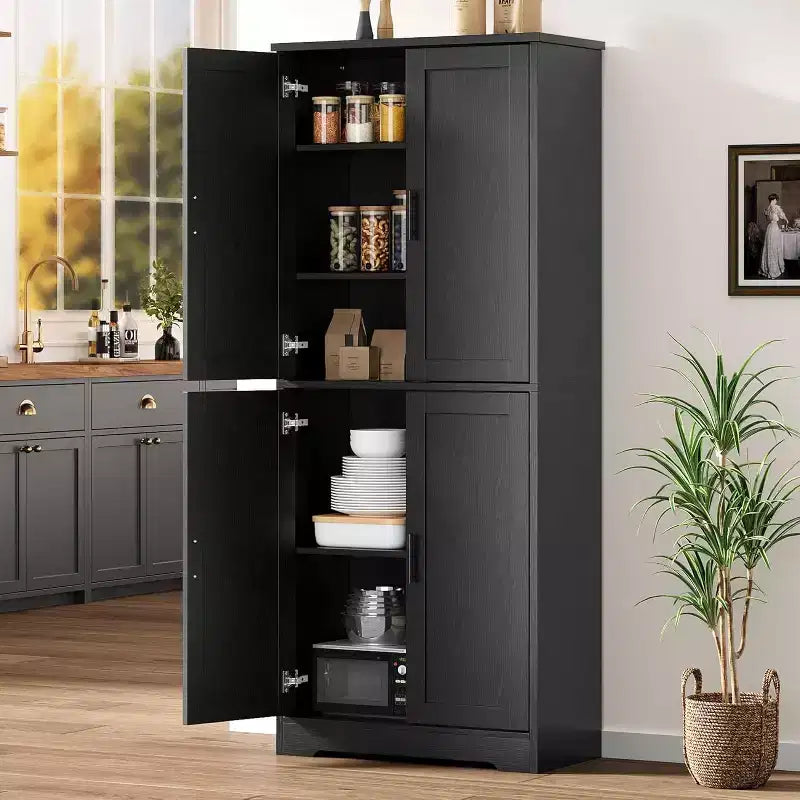 70in Tall Kitchen Pantry Cabinet,Freestanding Storage Cabinet with 4 Doors & Adjustable Shelves,Utility Cupboard for Dining Room,Living Room,Bathroom