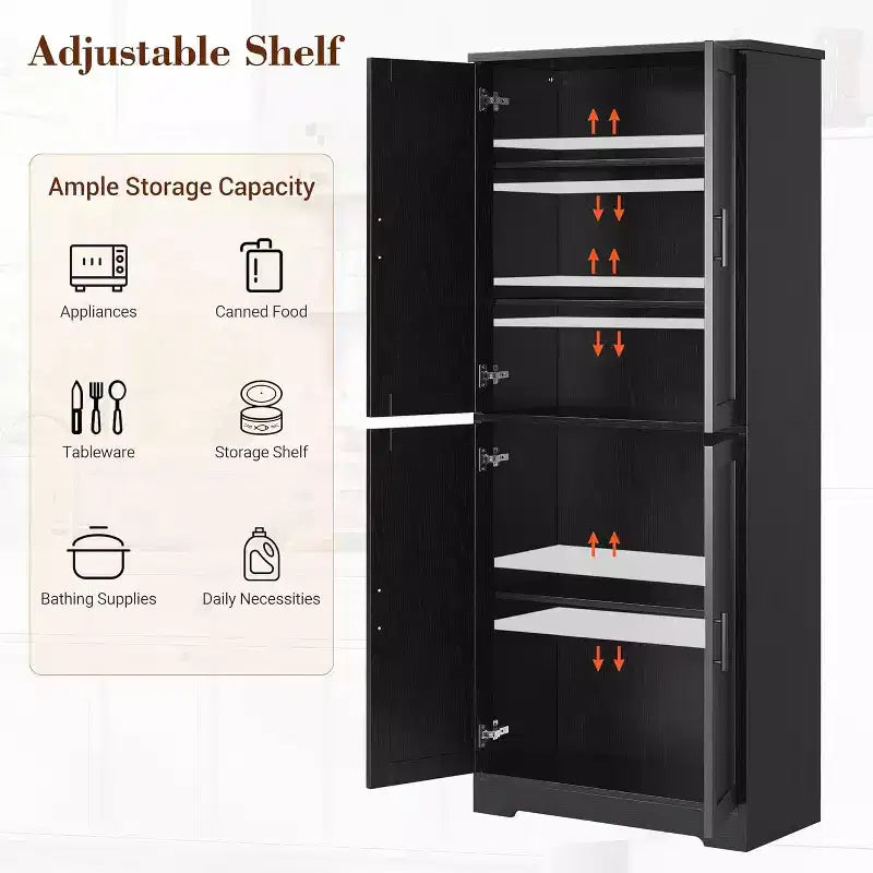 70in Tall Kitchen Pantry Cabinet,Freestanding Storage Cabinet with 4 Doors & Adjustable Shelves,Utility Cupboard for Dining Room,Living Room,Bathroom