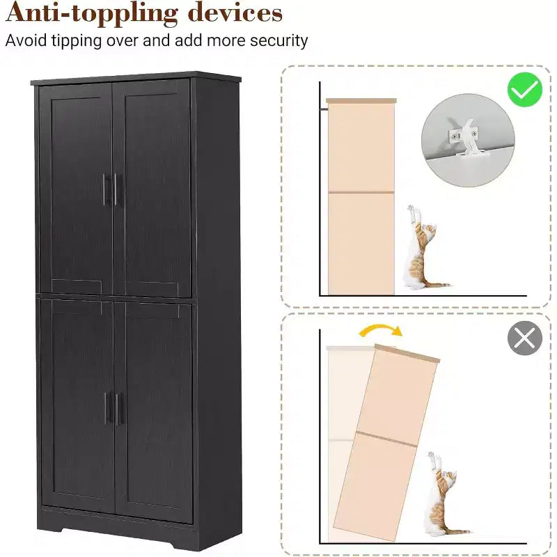 70in Tall Kitchen Pantry Cabinet,Freestanding Storage Cabinet with 4 Doors & Adjustable Shelves,Utility Cupboard for Dining Room,Living Room,Bathroom